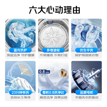 志高（CHIGO）波轮洗衣机 8KG全自动家用租房公寓智能洗脱一体机 蓝光洗护 XQB80-118宝石灰 