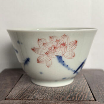 世依】 竹盃籠付 景徳鎮製 染付 米粒茶碗 5客