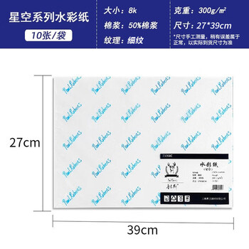 鲁本斯（PaulRubens）星空水彩纸加厚8K细纹300g棉浆纸素描纸学生初学美术绘画纸10张/包0111085