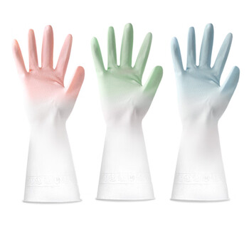 福爱家洗碗手套加厚耐磨渐变PVC手套厨房清洁手套保洁手套耐用L码3双装