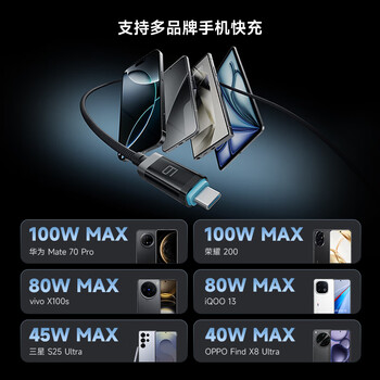 CUKTECH酷态科6号磁吸数显电能线240W数据线type-C编织6A充电线快充适用苹果17/16/iPad/笔记本/小米/华为 CUKTECH酷态科6号磁吸数显电能线240W数据线type-C编织6A充电线快充适用苹果17/16/iPad/笔记本/小米/华为