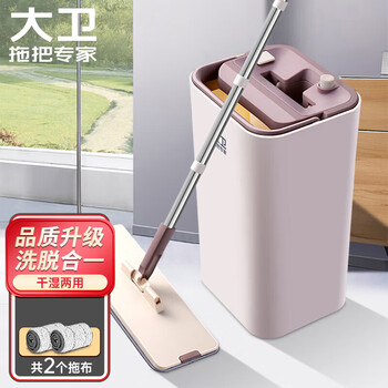 大卫 免手洗平板拖把 刮刮桶 干湿两用拖布 洗脱合一Z9【加厚2拖布】