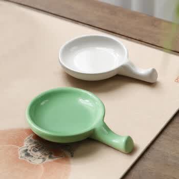 漢墨精品4寸陶瓷绿色墨碟 陶瓷笔架水碟小砚台 文房四宝多功能笔搁笔置毛笔架子