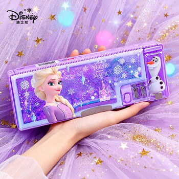 迪士尼（Disney）流沙文具盒 女孩儿童小学生多功能塑料铅笔盒双层笔袋笔盒学习用品 艾莎公主毕业礼物