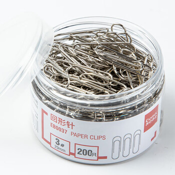 齐心（COMIX）29mm镀镍回形针/曲别针 镀镍防锈3#金属回形别针 200枚/桶 办公室文具用品工具EB303