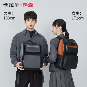 卡拉羊气囊减负电脑包商务大容量15.6英寸双肩包男背包经典棕情人节礼物