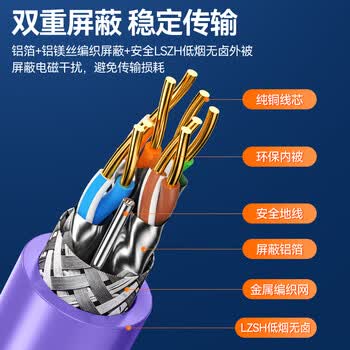 山泽七类万兆双屏蔽网线【0.57±0.008mm纯铜芯】CAT7类抗干扰低烟无卤 工程家装网络箱线50米 705SZP