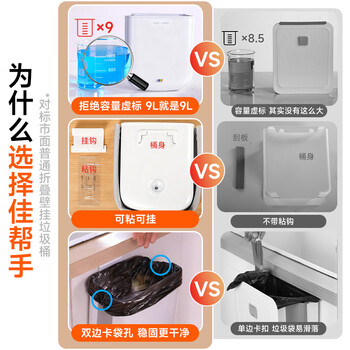 佳帮手厨房垃圾桶8L家用网红橱柜门壁挂式卫生间收纳纸篓折叠款