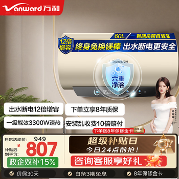 万和【节能星】家用速热储水式电热水器一级能效3300W速热出水断电镁棒免换Q2升级款热水器上门安装 60L 【出水断电洗|12倍增容】Q8D1-30 免换镁棒