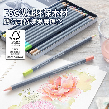 辉柏嘉（Faber-castell）水溶性彩铅笔24色专业手绘美术生专用蓝铁盒彩色铅笔GoldfaberAqua系列114624美术生专用写生
