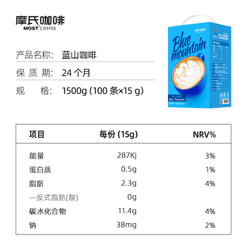 摩氏(MOST)咖啡蓝山风味速溶即溶三合一进口咖啡粉特浓饮料奶咖15g*100条 摩氏(MOST)咖啡蓝山风味速溶即溶三合一进口咖啡粉特浓饮料奶咖15g*100条