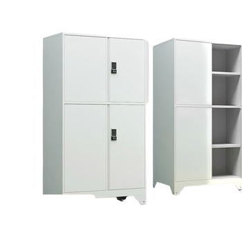 海斯迪克  带锁防盗杂物柜地库带站脚防潮储物柜 四门对开门1.8米高-灰白