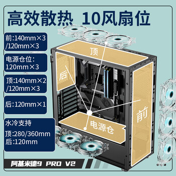长城（Great Wall）阿基米德9 PRO V2灰色电脑机箱（360水冷/磁吸玻璃翻门/0.8mm厚侧板/5硬盘位/10风扇位/5090显卡）