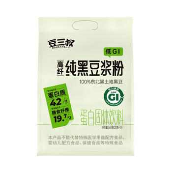 豆三叔无糖添加纯黑豆浆粉360g高纤高植物蛋白质非转基因大豆健康早餐