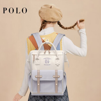 POLO双肩包女大容量背包小众学院风书包15.6英寸电脑包生日礼物送女友