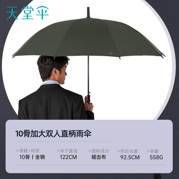 天堂 防风伞长柄 雨伞超大伞面加固雨伞拒水直柄伞 纽曼绿