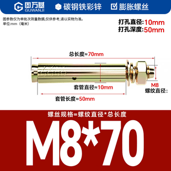 固万基（GUWANJI）套管型膨胀锚栓 镀锌膨胀螺丝外膨胀螺栓拉爆爆炸螺丝钉膨胀管 M8x70[20个/包]