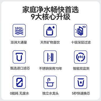 德克西德国净水器厨下家用净水机10级超滤保留矿物质不锈钢过滤器