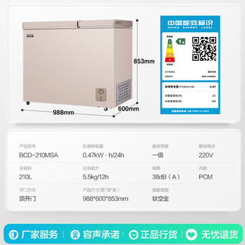 容声（Ronshen）210L双温家用冰柜小型冷柜一级能效节能冷藏冷冻两用抗菌卧式冰箱BCD-210MSA