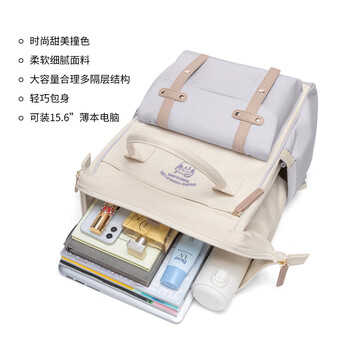 POLO双肩包女大容量背包小众学院风书包15.6英寸电脑包生日礼物送女友