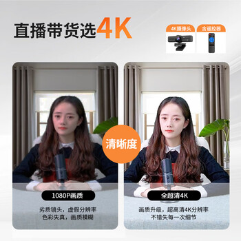 联想thinkplus电脑直播摄像头 4K高清带麦克风电脑摄像头AI追踪自动对焦 视频会议直播带货摄像头WL48B