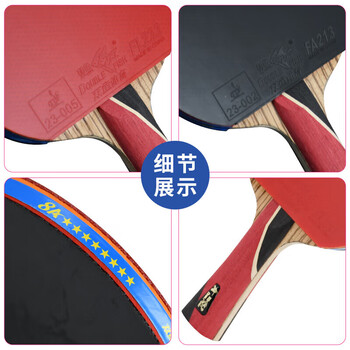 双鱼（DOUBLE FISH）八星级横拍长柄比赛专业级桧木碳素双面反胶双鱼乒乓球拍8A+C