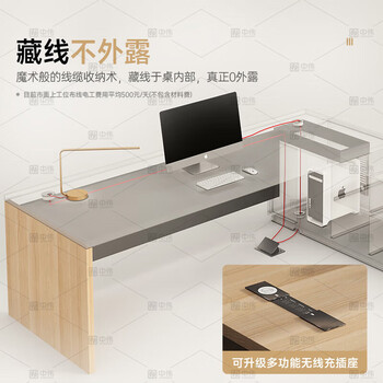 中伟（ZHONGWEI）E0级老板桌现代简约总裁桌办公桌大班台经理桌主管桌2.2米含柜