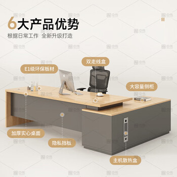 中伟（ZHONGWEI）E0级老板桌现代简约总裁桌办公桌大班台经理桌主管桌2.2米含柜