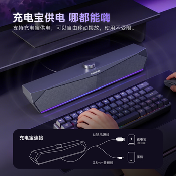 COLORFIRE七彩虹电脑音响音箱桌面电竞游戏无序RGB台式机笔记本低音炮有线喇叭3.5mm接口圣诞礼物CF100 黑色