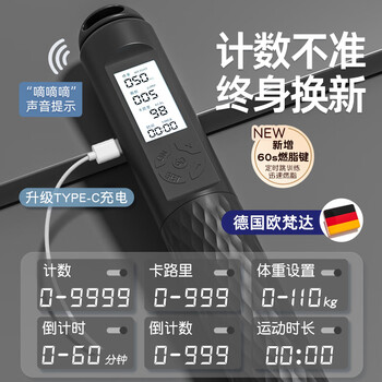 欧梵达计数跳绳减肥专用暴瘦成年人用儿童学生燃脂中考试训练智能钢丝