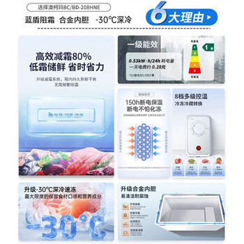 澳柯玛（AUCMA）208升单温冷柜家用减霜冰柜冷藏柜冷冻柜小型冷柜卧式顶开门冰箱一级能效 BC/BD-208HNE 