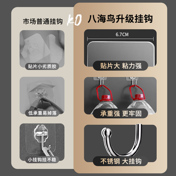 八海鸟【超强承重】挂钩10个装免打孔强力黏胶贴墙无痕宿舍粘钩贴 八海鸟【超强承重】挂钩10个装免打孔强力黏胶贴墙无痕宿舍粘钩贴