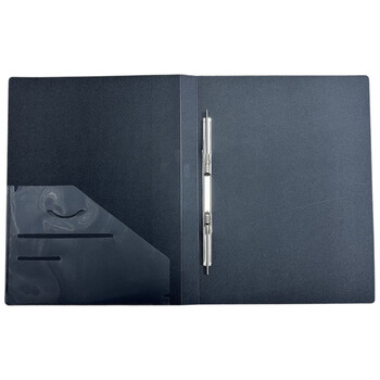 绿文A4黑色单弹簧夹+插页袋活页文件夹两孔打孔文件夹 单蛇夹塑料打孔夹收纳夹 档案夹发票据夹 单个装