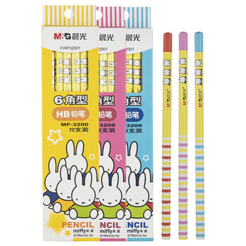 晨光（M&G）米菲系列儿童HB铅笔木杆六角杆卡通铅笔MF3200外观颜色随机12支装