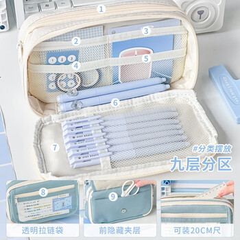 三年二班 ins风透明翻盖笔袋大容量铅笔盒女孩款笔袋初中生专用文具盒小学生专用文具袋办公文具 乌漆嘛黑