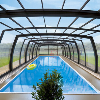推拉折叠泳池盖顶隔音隔热断桥铝封阳台露台电动智能天井天窗玻璃房