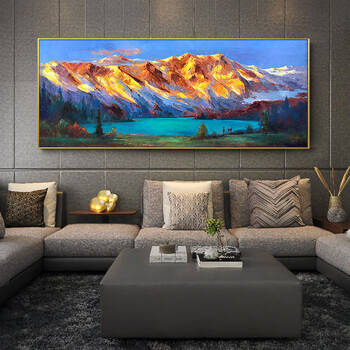 画风水靠山客厅挂画沙发背景墙装饰画办公室壁画横版 横款白色画框 带