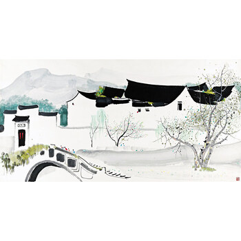 吴冠中水墨山水画型号规格- 京东
