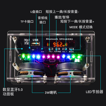 优品沃目收音机音响DIY套件双声道功放蓝牙音箱带频谱FM调频电子制作焊接练习  套件+喇叭+外壳