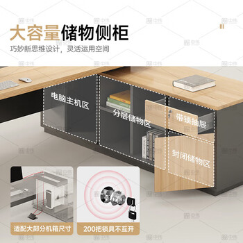 中伟（ZHONGWEI）E0级老板桌现代简约总裁桌办公桌大班台经理桌主管桌2.2米含柜