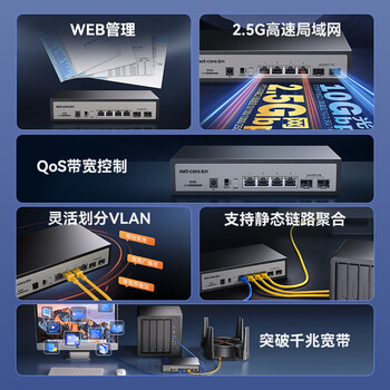 磊科（netcore）GS6 6口网管型2.5G交换机 4个2.5G电口+2个万兆SFP光口 千兆网络分线器 支持vlan链路聚合/NAS光猫