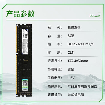 光威（Gloway）8GB DDR3 1600 台式机内存条 战将 普条 精选颗粒 CL11