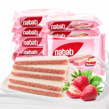 印尼进口丽芝士56g4包纳宝帝草莓味威化饼干by草莓芝士味威化饼干56g4