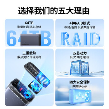 绿联NAS配件 网络存储扩展存储柜 磁盘阵列硬盘柜多盘位硬盘盒（带RAID）2.5/3.5SATA机械固态硬盘