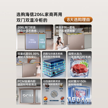 海信（Hisense）206升双温冰柜一级能效冷藏冷冻两用独立分区速冻小型冷柜BCD-206NUD