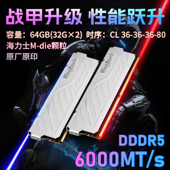 金百达（KINGBANK）64GB(32GBX2)套装 DDR5 6000 台式机内存条海力士M-die颗粒 银爵 C36 Deepseek硬件
