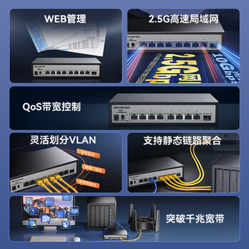 磊科（netcore）GS9 9口网管型2.5G交换机 8个2.5G电口+1个万兆SFP光口 千兆网络分线器 支持vlan链路聚合/NAS光猫