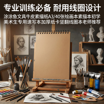 涂涂鱼文具牛皮素描纸A3/40张绘画本素描本初学美术生专用速写本加厚纸卡竖翻线圈本老师推荐开学季 涂涂鱼文具牛皮素描纸A3/40张绘画本素描本初学美术生专用速写本加厚纸卡竖翻线圈本老师推荐开学季