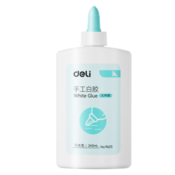 得力（deli）240ml手工白胶 学生开学文具DIY白乳胶 环保无甲醛可水洗胶水 学习用品 单支 9625