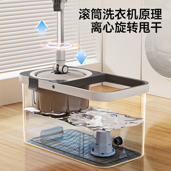 五月花旋转拖把配2布家用拖把省力液压杆布条款免手洗家用拖地神器